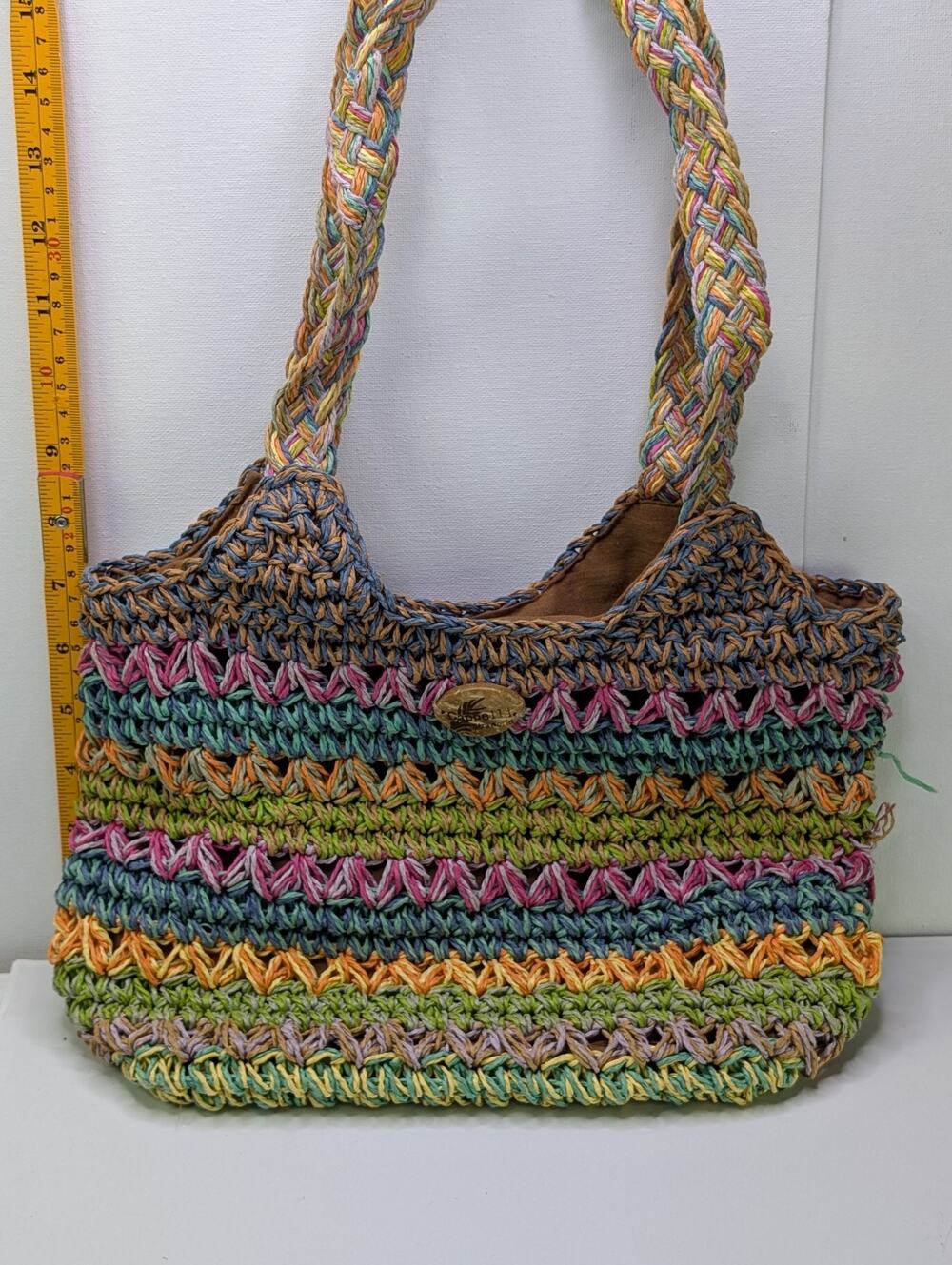 Cappelli Straworld Multicolor Crochet Woven Shoulder Tote Bag Boho Beach